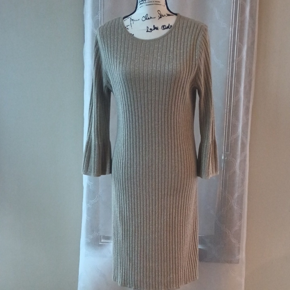 Elegant Tan Ribbed Dress